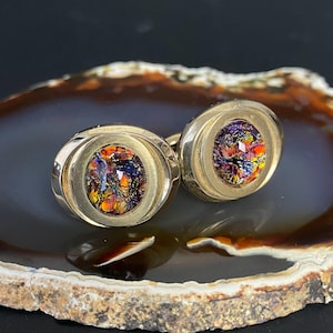 A0098 Vintage HICKOK USA Art Glass Gold Tone Cufflinks /HICKOK  Men&#39;s Jewelry