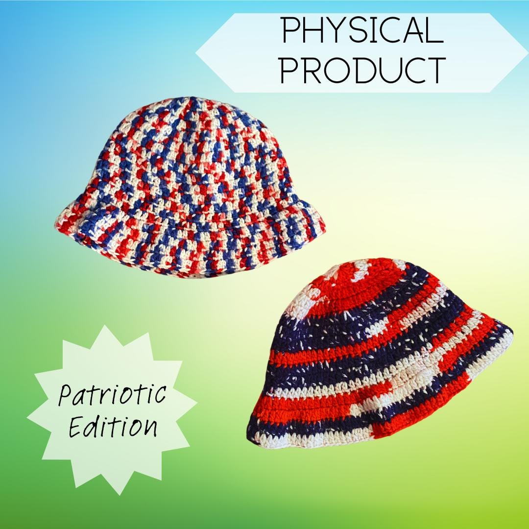 SisanDina Ecuador 100% Wool Handmade Crochet Bucket Hat American Flag Patriotic Crochet American Flag Bucket Hat | Red, White, Blue - Etsy main image 4