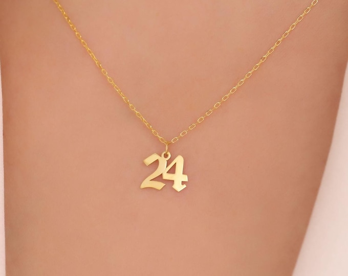 Featured listing image: 14K Gold Number Necklace, Personalized Lucky Number Necklace, Sport Jewelry Necklace, Gold Number Pendant, Custom