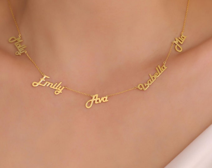 Featured listing image: 14K Gold Multiple Name Necklace , Two Name Necklace , Custom Family Name Necklace , Family Name Necklace , Name Necklace Gold , Gift for Her