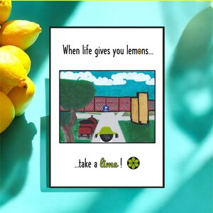 Collab exclusive - Citrons / Lime - Oeuvre d'art originale par Leaps - Carte de voeux fractale - Uplifting - Burgess Park, Londres - A5