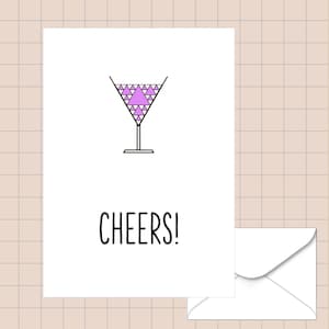 Biglietto d'auguri per festeggiare Cheers, design frattale moderno con cocktail, formato A6