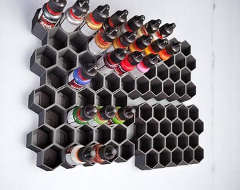 Vallejo, Army Painter, Reaper & GSW Compatible Modular Hex Paint Rack – Wall Organizer for 17–18ml Dropper Bottles | 20 Bottles Per Rack