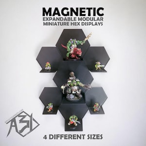 Magnetic Miniature Hex Display | Expandable Stick On Shelf | 3D Printed Wall Mounted Modular Rack | Tabletop Wargame Minis | Collectibles