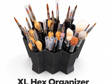 Organizador de mesa XL hexagonal para pincéis, marcadores, canetas e lápis de cor | 10 compartimentos | Várias cores