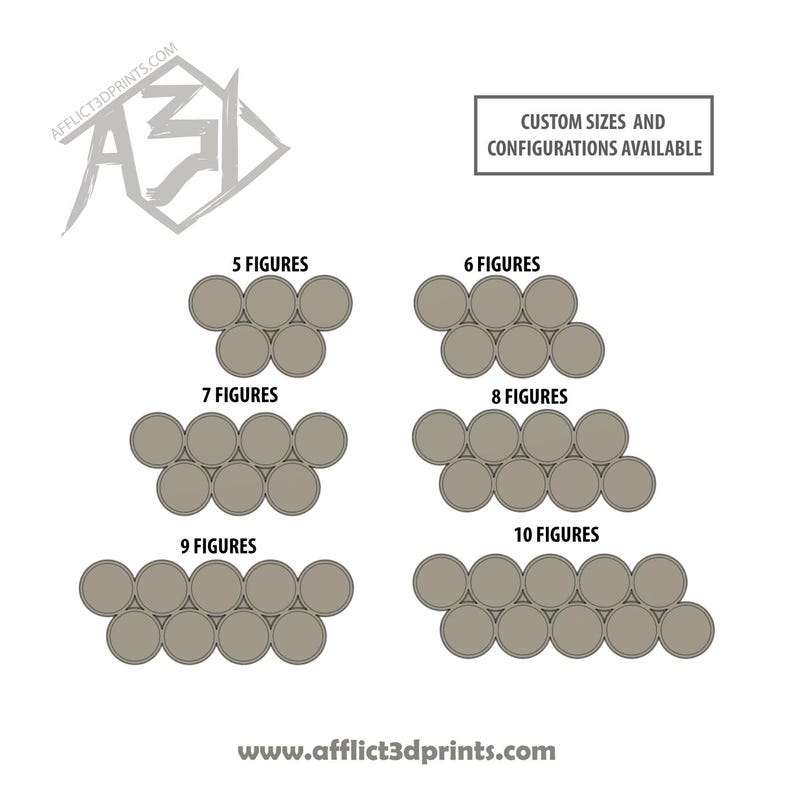 Miniature base movement tray for moving miniatures around tabletop gaming boards.