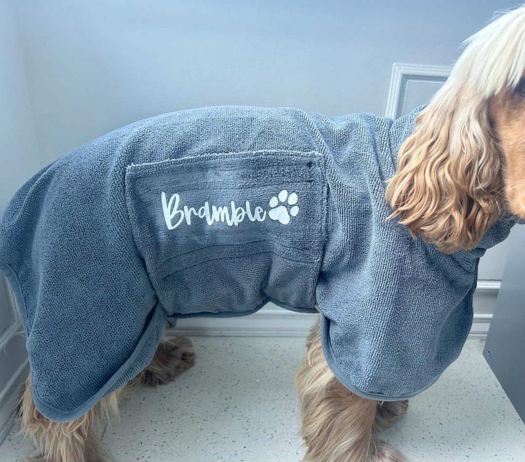 Personalised Dog Dry Robe Grey | Dog Clothing | Dog Towel Robe | Custom ...