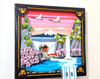 Custom Wall Mount for Japanese Cherry Blossom Landscape LEGO Art Set #31218 — Damage-Free Command Strip Mount
