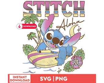 Stitch Aloha Summer PNG SVG, Cartoon Characters (Digital Download)