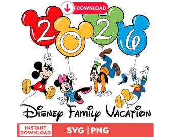 Disney Family Vacation 2026 SVG PNG, Mickey and Friends Trip Bundle, Magical Kingdom Balloons Design, Dated Vacation Squad Shirts, Download