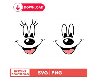 Magical Minimal Faces PNG SVG 2026, Couple Match Shirts Trip, Subtle Mouse Faces Digital Art, Simple Bow Eyelashes Print, Sticker Cut File