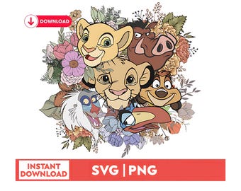 Retro Lion King SVG, Simba Friends PNG (Digital Download)