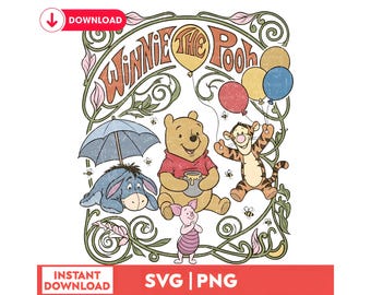 Retro Winnie the Pooh PNG, Vintage Distressed Bear Shirt Design, Art Nouveau Frame Sublimation, Classic Squad Trip 2026, Digital Download