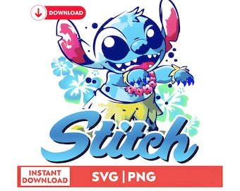 Lilo & Stitch Summer PNG, Rainbow Watercolor Splash (Digital Download)