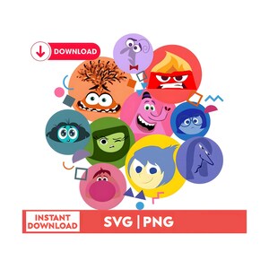 1515 - inside out phrases with characters SVG, EPS, PNG - It&#39;s okay to feel all the feels Clipart Vector. Anxiety envy disgust joy fear
