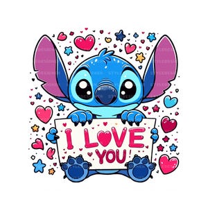 Stitch and Hearts png, Stitch Svg, Stitch I Love You Png, Stitch love clipart, Stitch png, Cute Stitch Design, Disney Svg, Love Svg, I Love You Png