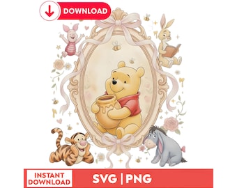 Winnie the Pooh PNG, Classic Bear Frame Shirt Design, Cute Coquette Bow Sublimation, Honey Bear Nursery Decor, Instant Digital Download