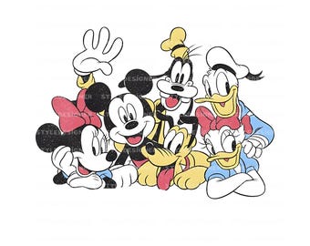 Akwarela Myszka Miki i Przyjaciele Png, Projekt Retro Rodzinnej Wycieczki (Pobieranie Cyfrowe)