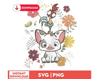 Vintage Moana Hei Hei and Pua Floral Design (PNG, SVG)