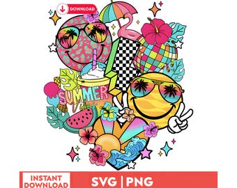 Summer Vibes Dalmatian Smiley Face PNG, Beach Vacation (Digital Download)