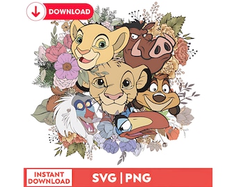Lion King Floral SVG, Simba Nala Pumbaa PNG, Boho Safari Birthday Shirt (Digital Download)