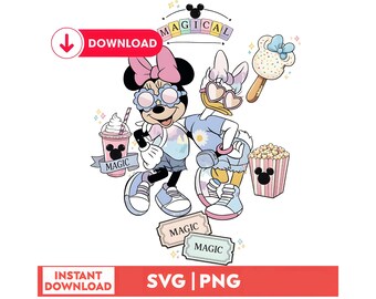 Magical BFF PNG SVG 2026, Minnie Daisy Duck Trip Designs, Retro Pastel Theme Park Snacks Art, Foodie Girls Clipart, Coquette Vacation Squad