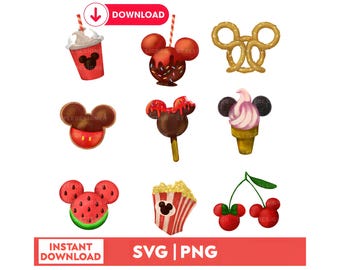 Magical Park Snacks PNG SVG,Mickey Foodie Trip Designs,Watercolor Snacks Bundle,Aesthetic Vacation Treats Art,Great for DIY Planner Stickers