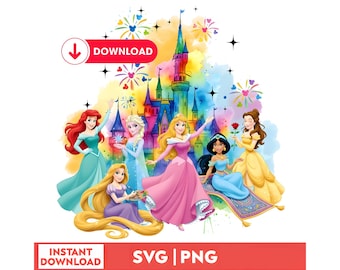 Magical Princess Squad PNG, Watercolor Castle Birthday Sublimation, Girl Trip 2026 Shirt Design, Princess Friends ClipArt, Instant Download