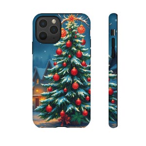 Festive Christmas Tree Phone Case - Snowy Winter Village Design | Holiday Gift | Protective & Stylish Phone Cover