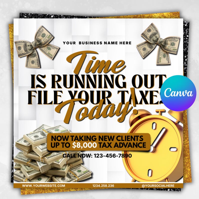 Tax Prep Service Flyer, Tax Flyers 2026, Income Tax Preparer Flyers, Accounting Services Flyers, Credit Repair Flyer. Canva Template