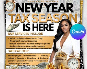 Tax Prep Service Flyer, 2026 Tax Season Flyers, Income Tax Preparer Flyers, Accounting Services Flyers, Credit Repair Flyer. Canva Template