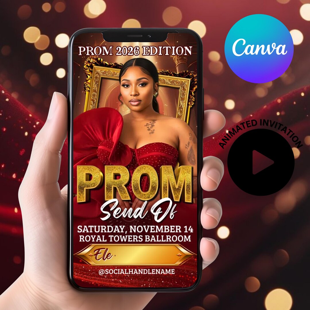 Post Prom Invite Digital Prom Send off Invitation, Red Glam Prom Party Invite, Animated ...