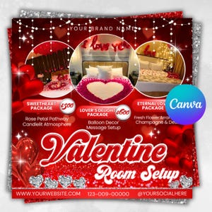 DIY Room Setup Valentines Booking Flyer, Valentines DayFlyer, Party Rentals Flyer, EventSupplies Flyer, Valentine Room SetUp, Canva Editable