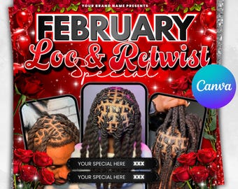 Locs Specials Flyer, Loc And Retwist Flyer, Dread Locks Flyer, Loc Styling Braid Flyer, Valentine's Booking Flyer, Canva Editable