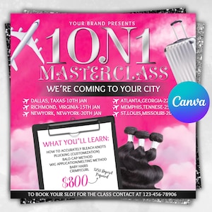 Hair Class Flyer, Lace Class Flyer, Masterclass Flyer, 1on1 Masterclass Flyer, Hairstylist training course, Lace Wig class, Canva Editable
