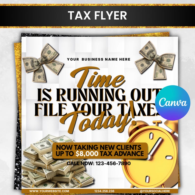 Tax Prep Service Flyer, Tax Flyers 2026, Income Tax Preparer Flyers, Accounting Services Flyers, Credit Repair Flyer. Canva Template