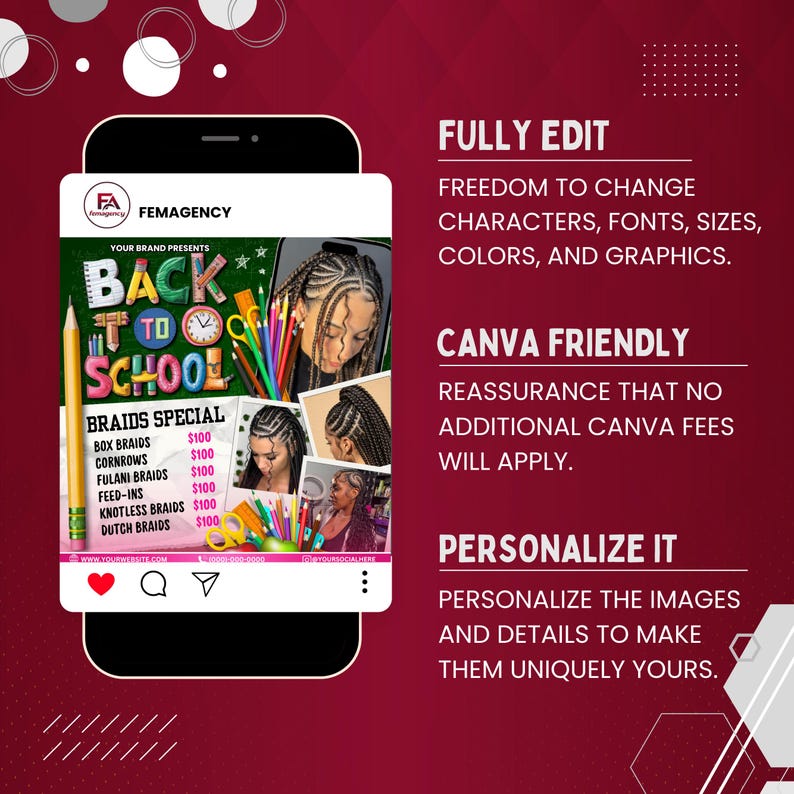 Back To School Flyer, Back to school sale flyer, Back to school Hair flyer, DIY canva template, Back 2 School Flyer, Braid Special Flyer