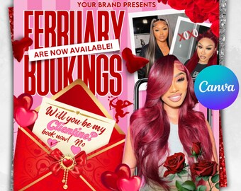 February Booking Flyer, Valentine&#39;s Day Flyer, February Hair Flyer, February Braid Flyer, February LashFlyer, February Makeup Flyer,Template