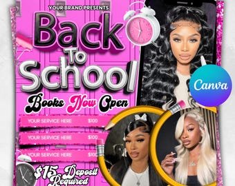 Back To School Booking Flyer: MUA, Nails, Lash, Braids, Hair (Canva Editable Template)