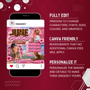 June Booking Flyer | Summer Booking Flyer | Hair, Braids, Nails, Lash, Makeup & Wig Install Canva Template | Editable Appointment Flyer