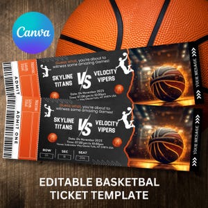 Editable Basketball Ticket, Surprise Gift Basketball Tickets, Event Custom Tickets, Basketball Game Stub, Sports Basketball Ticket Template