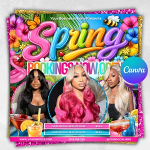 Editable Spring Booking Flyer, Floral Theme, Beauty Salon Appointment, Canva Template, Digital Download, Appointment Promotion