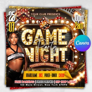 Game Night Party Flyer: Editable Canva Template (Social Media Announcement)