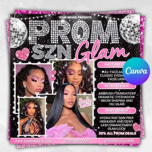 Prom Booking Flyer, Prom Special Flyer, Homecoming Flyer, Canva Template, Book Now Appointments, Beauty, Lashes, Make up, Nails, braids