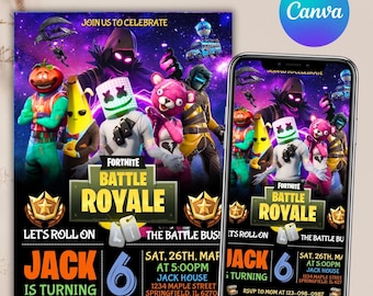 Fort Game Birthday Invitation, Fort Night Birthday, Game Party Invite, Video Game Birthday Invite, Game Birthday Invitation, Canva Editable