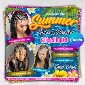 Summer Braid Sale Flyer, Summer Sale Flyer, Braid Prices Flyer, Braids Sale Flyer, Hair Flyer, Lashes Flyer, Braids Special Flyer Template