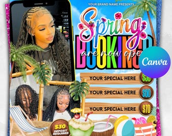April Booking Flyer, Spring Booking Flyer, Easter Flyer, April Hair, Spring Books Open, April Book Now, April Lashes Nails Braid Wig Flyer
