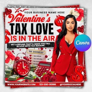 Valentine&#39;s Day Tax Preparation Flyer, Tax Prep Instagram Template, Tax Season, Tax Flyer Template, Accountant Flyer, Income Tax Flyer,Taxes