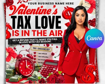 Valentine&#39;s Day Tax Preparation Flyer, Tax Prep Instagram Template, Tax Season, Tax Flyer Template, Accountant Flyer, Income Tax Flyer,Taxes
