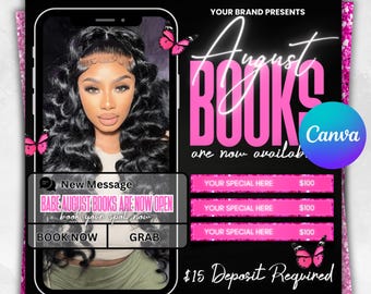 August Booking Flyer Template: DIY Lash & Hair Appointment Design (Canva, Digital Download)